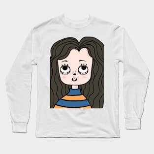 Woman in blue striped T shirt. Long Sleeve T-Shirt